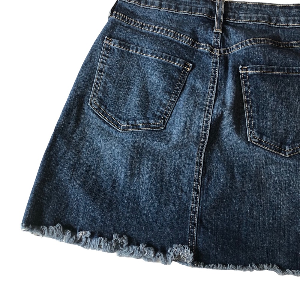 Just Black Denim Stretch Button Fly Raw Hem Mini Skirt - Picture 13 of 13